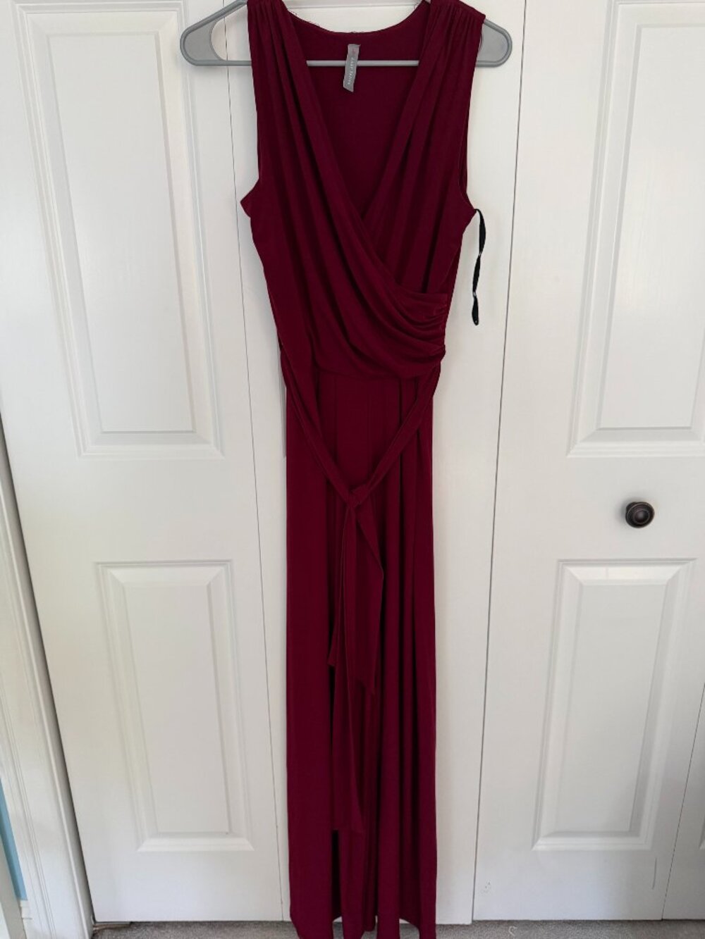 Last Tango Long Sleeve Surplice Crossover Jumpsuit Dressy - Maroon - Medium